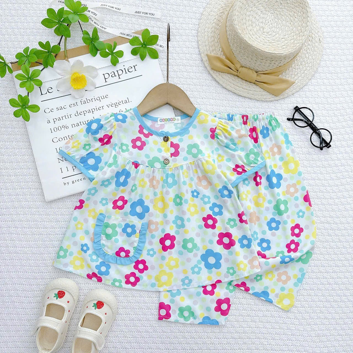 Girl short sleeve and long pant homewear set