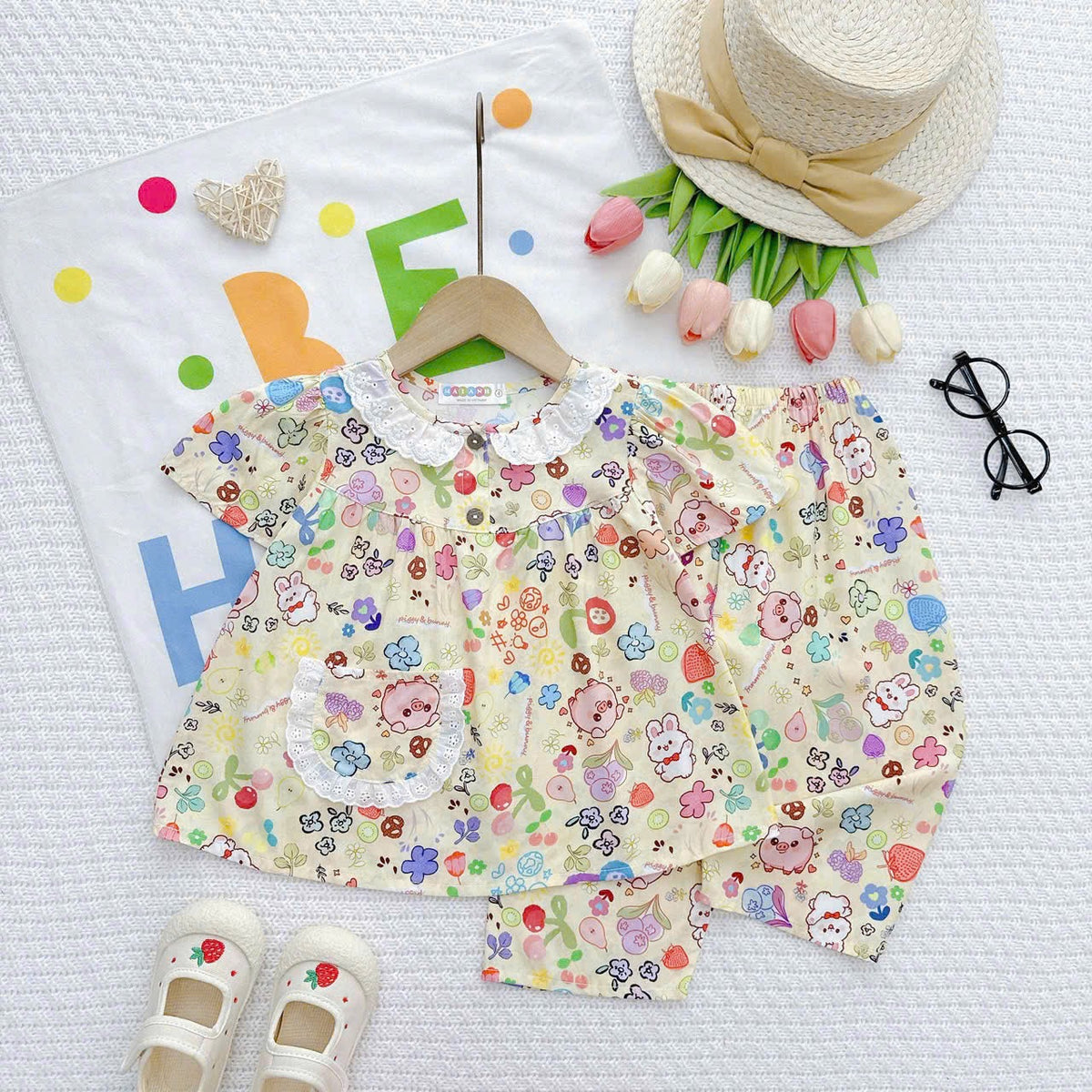 Girl short sleeve and long pant homewear set